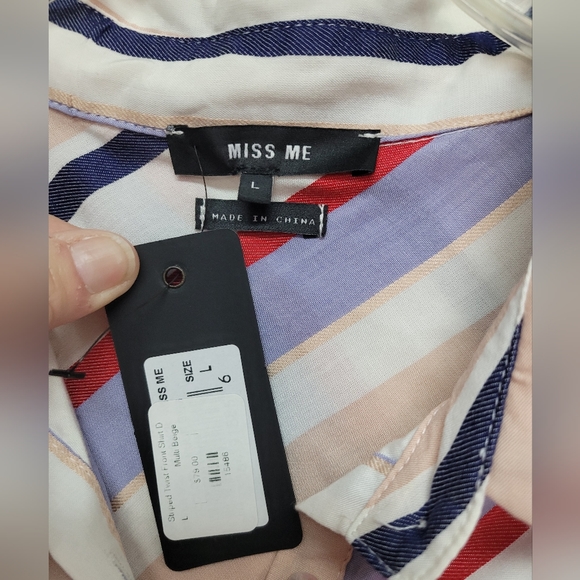 Miss Me Stripe Button Up Knot front Dress NWT size Large - Picture 3 of 3